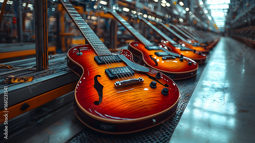 Vibrant guitars line up in factory