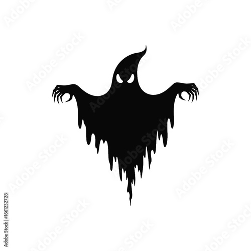 Spooky ghost isolated on white background, a scary halloween horror monster spirit phantom in the dark of night, a creepy and evil death figure