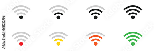 Wi-Fi Signal Icon Set Black, Blue, Green, Red Vector