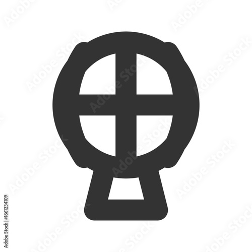 Black circular gym weight plate on white background  