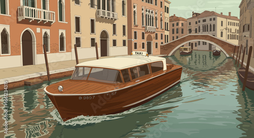Venice Canal Taxi Boat Illustration.