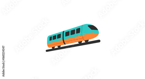 Modern Teal and Orange Train on Tracks Illustration.