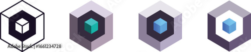Isometric Blockchain Logo Icon Set. Vector Cubes for Crypto, Cloud, Infrastructure, Block Chain, Digital Asset, Technology, Network, Web3, Fintech, Data Storage, Security, AI, Innovation, Bran
