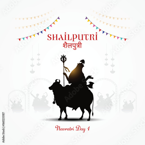 9 days of Navratri goddess durga avatars with color of the day. Day one goddess shailputri. Hindi translation shailputri.