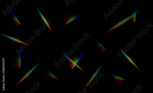 abstract colorful prism light flares on black background