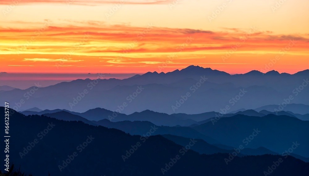 Fototapeta premium Mountain range silhouette at sunrise
