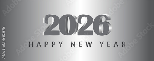 Happy New Year 2026 design vector. Slightly shiny chrome gradient concept, Trendy and unique 2026 new year logo design template. Vector illustration
