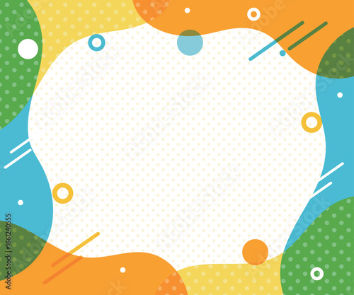 曲線・波線と水玉模様の抽象的な背景フレームのイラスト　ポップ　デザイン　アブストラクト　素材　枠