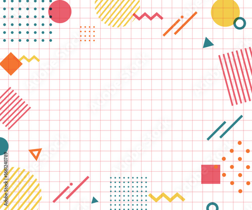 メンフィス柄・幾何学模様・抽象的な背景フレームのイラストセット　ポップ　デザイン　アブストラクト