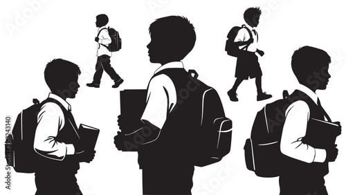 school kid silhouette vector bundle, back to school student silhouette, school boy with backpack illustration