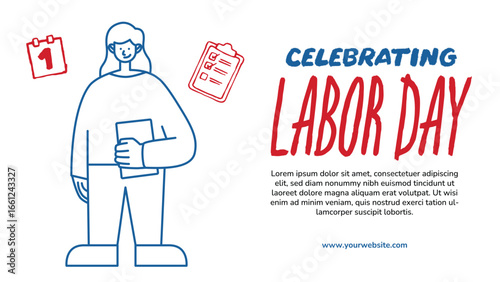 America Labor Day Banner with Secretary Worker   Vector. Perfect for American holiday designs, banners, and posters honoring workers and office professionals.