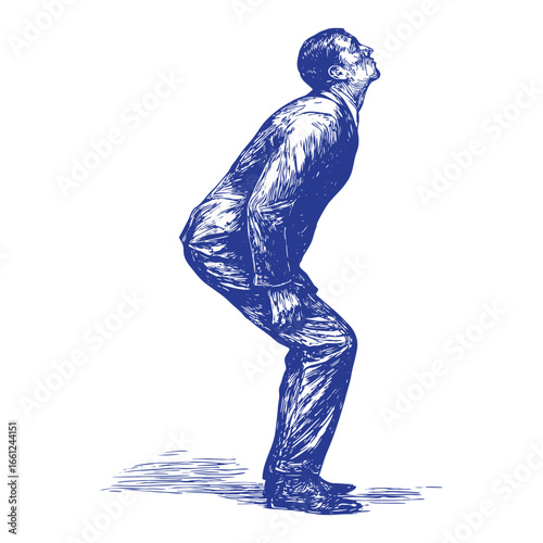 Man with Arched Back Looking Up in Awe or Pain