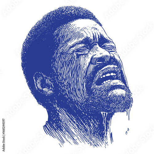 Weeping Man Face Vector for Dramatic Art Prints