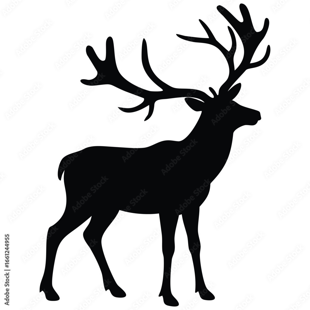 Fototapeta premium Deer standing silhouette vector illustration.