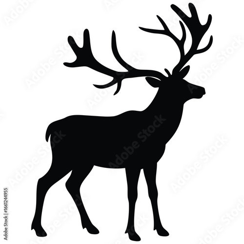 Deer standing silhouette vector illustration.