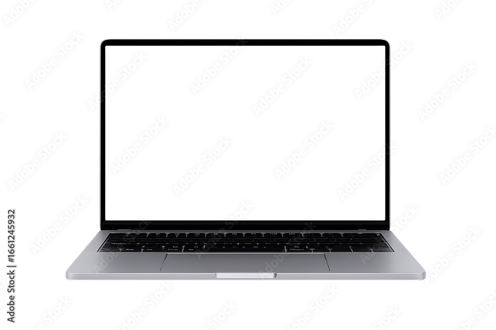 Fototapeta premium a modern and sleek silver laptop with a blank white screen is ready for your text or design on a digital platform isolated on a transparent background