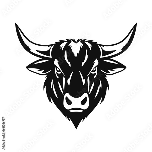 Bull head logo, strong animal emblem, angry bull face, horned beast icon, vector illustration