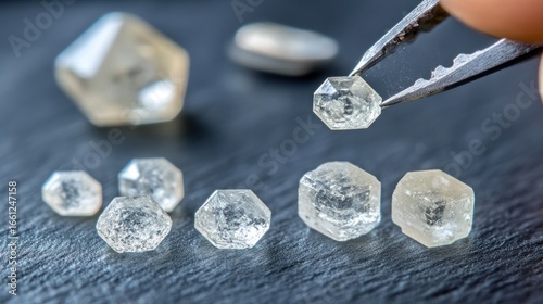 Raw diamonds showcase natural brilliance before cut and polished for jewelry production