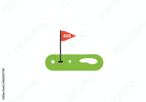 A vector illustration of a golf green with a flag displaying the HTTP 408 request timeout error code.