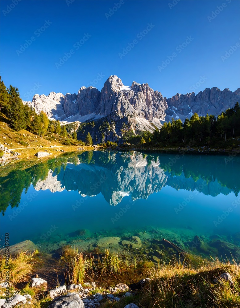 Obraz premium Mountain lake reflection, autumn scenery, Alps