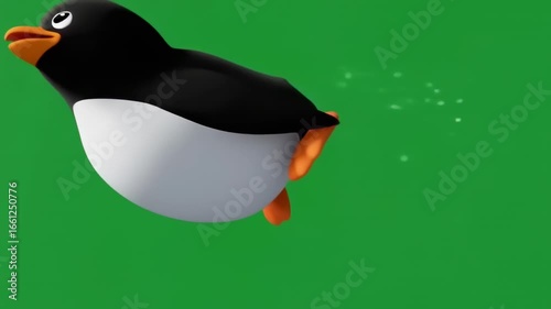 Animated Penguin Soaring Through the Sky, Cartoon Style
