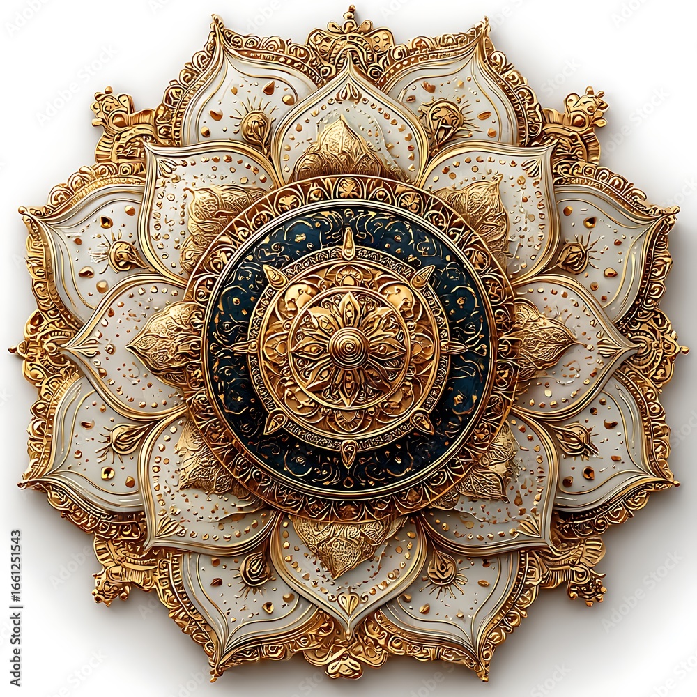 Fototapeta premium Exquisite traditional golden mandala art for wall display high resolution picture