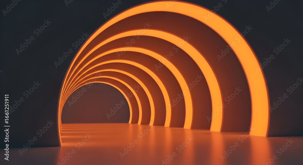 Fototapeta premium Orange Neon Tunnel Lighting Creating a Futuristic and Abstract Design for Creative Photography