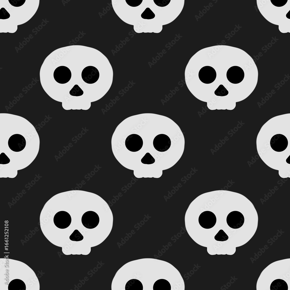 black and white seamless pattern with skulls. kawaii design. 