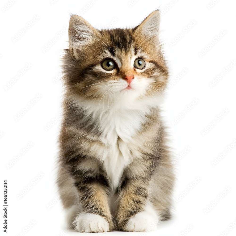 Cute Fluffy Kitten Looking Forward Isolated on White Background Cute Fluffy Kitten Looking Forward Isolated on White Background