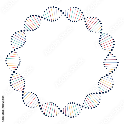 Colorful circular DNA helix icon in modern style, symbolizing genetics, research, innovation, and biotechnology concepts.