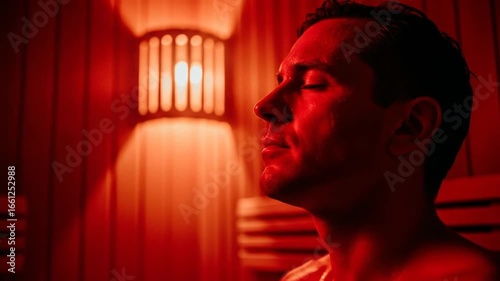 Tranquil Sauna Session: A Man's Relaxing Infrared Heat Therapy