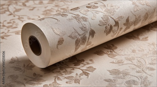 Beige floral embossed wallpaper roll