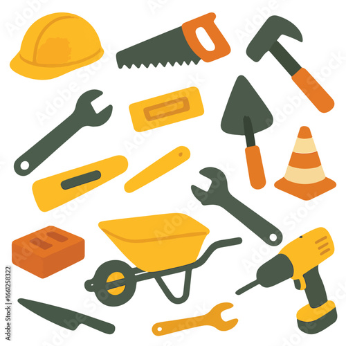 Construction tools collection for building and repair projects DIY and home improvement needs