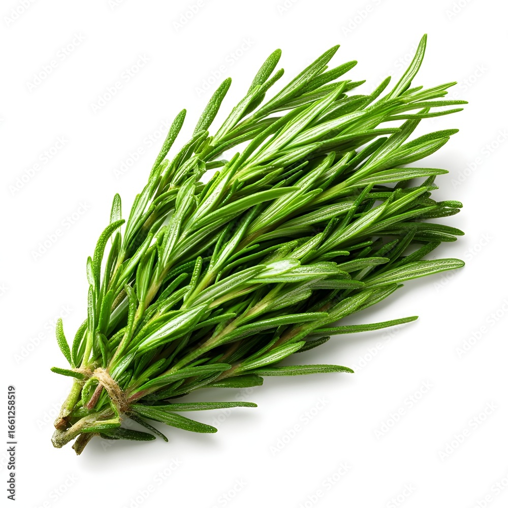 Fototapeta premium Fresh Rosemary Herb Bundle with Realistic Texture Isolated on White Background