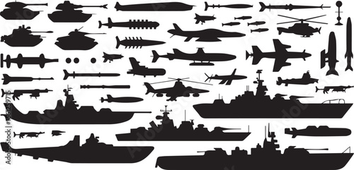 military silhouette bundle tanks jets helicopters drones ships submarines artillery multiple ai eps png formats