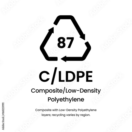 Recycle sign for 87 c/ldpe composite low density polyethylene material waste