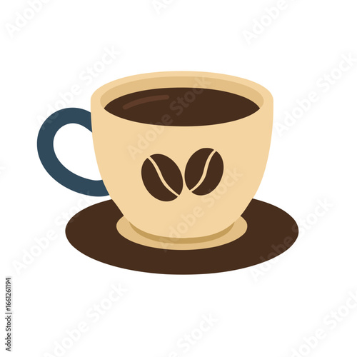 A delightful and minimalist digital art representation of a hot coffee mug, featuring iconic coffee bean motifs, ready for your daily caffeine fix.