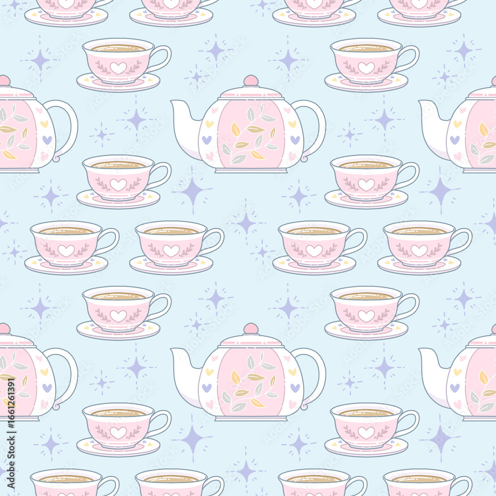 Fototapeta premium Cute seamless pattern, tea party theme