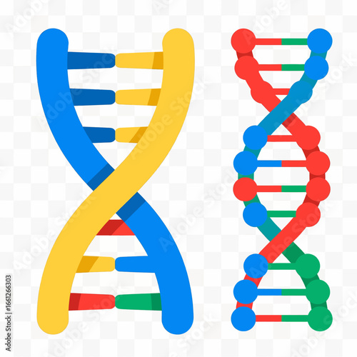Colorful DNA Helix Illustrations: Minimalist Genetic Designs on Grid Background