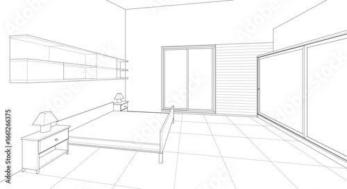 bedroom interior 3d illustration concept