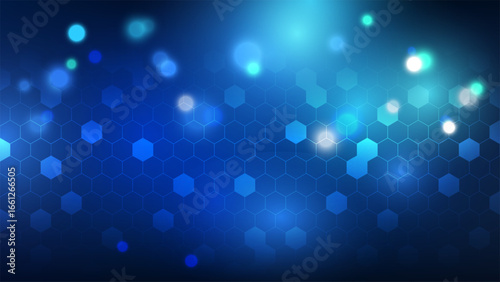futuristic abstract technology background with glowing blue honeycomb hexagons and digital bokeh light design science cyber innovation data visualization and modern tech