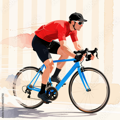 Cycling Enthusiast Riding Blue Bike in Urban Morning
