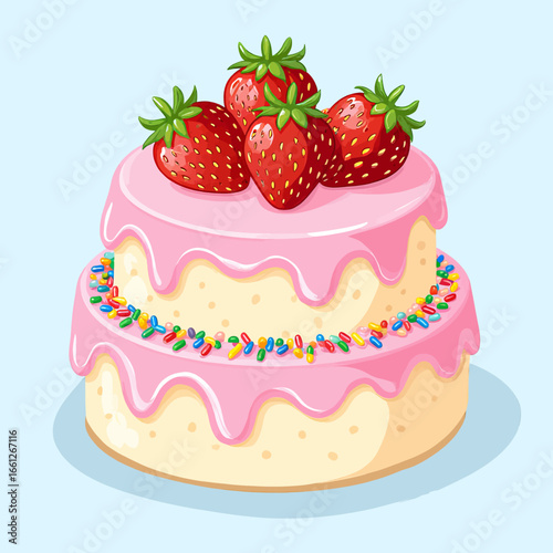 Delightful Strawberry Topped Layer Cake with Sprinkles