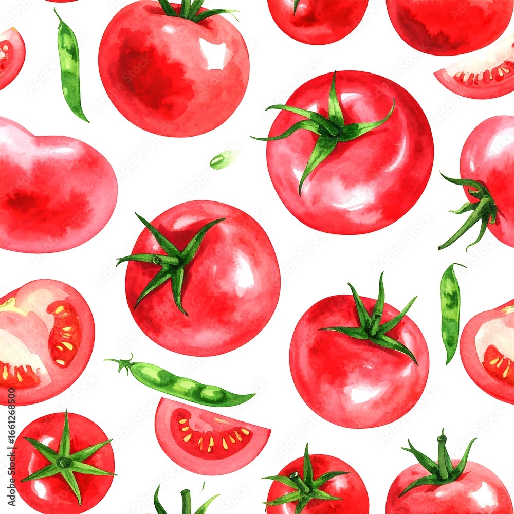 Fototapeta premium Watercolor tomato pattern on white
