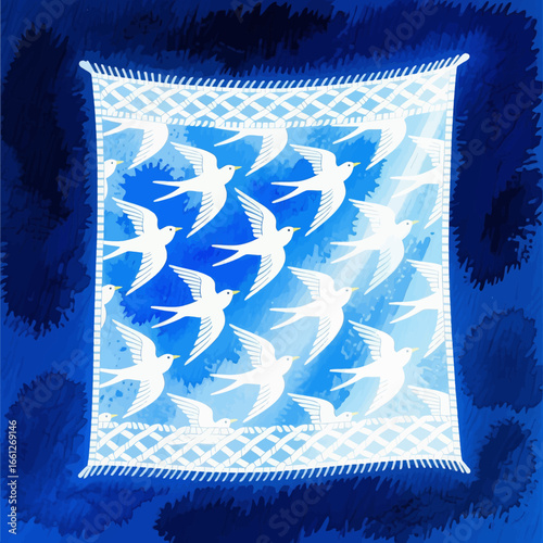 Flock of White Birds on Blue Textile Blanket