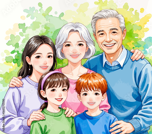 Happy Family Portrait in Spring Garden