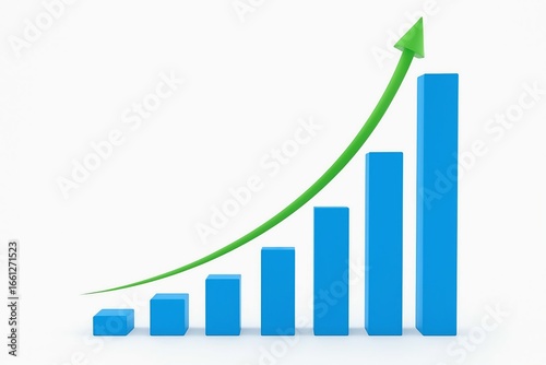 Free Download Blue bar graph with upward trending green arrow showing financial growth and positive progress - GFXLoad
