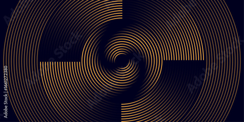 Abstract blue circular fractal swirl pattern with a metallic 3D tunnel effect