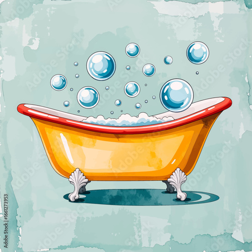Relaxing Bathtub with Bubbles in Calming Aqua Surrounding