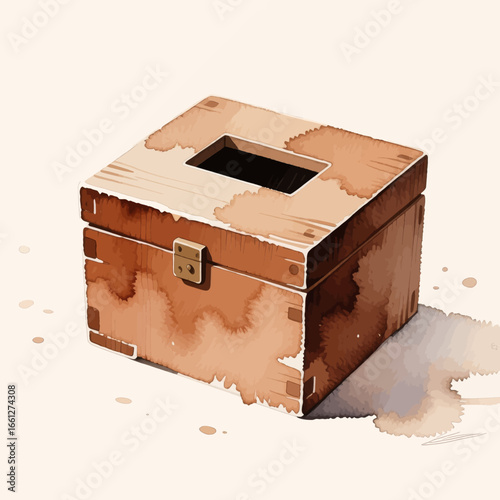 Rustic Wooden Treasure Chest in Snowy Winter Landscape